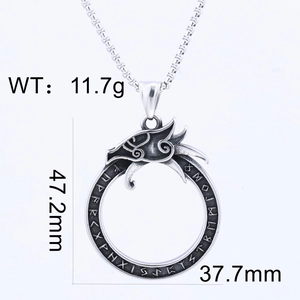 Macro view of Viking dragon pendant with runes showing 47.2mm height dimensions