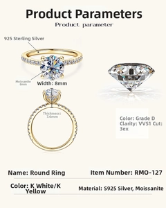 Macro detail of a 2-carat Moissanite silver ring showing 8mm stone and 4-prong setting