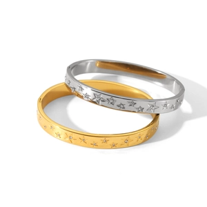 Classic stainless steel star bangle set in gold and silver with sparkling crystal inlay