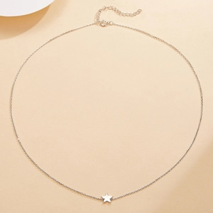 Close-up of minimalist S925 silver star necklace with adjustable extension chain