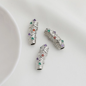 14K gold plated silver tube beads with multicolored zircon inlay for DIY jewelry