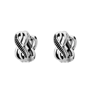 Vintage oxidized silver stainless steel hoop earrings with infinity cutout pattern