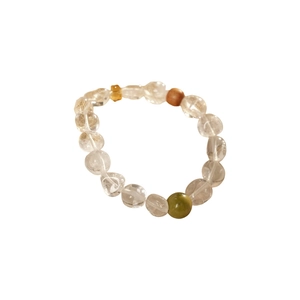 Bracelet élégant en cristal blanc et jade vert en bois de santal au style néo-chinois