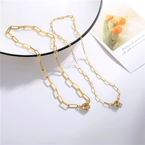Paperclip Chain Necklace 18K Gold Plated Copper And Stainless Steel Round Spring Clasp Minimalist Geometric Jewelry Women