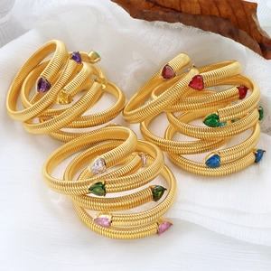 Stainless Steel Snake Bracelet Gold Plated Spiral Tubogas Bangle Colorful Heart Cubic Zirconia Fashion Jewelry Women
