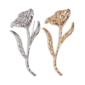 Elegant gold and silver tulip flower metal brooches with wrinkled texture for women