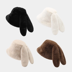 Rabbit Ears Bucket Hat Faux Mink Fur Warm Windproof Winter Outdoor Sweet Kawaii For Women