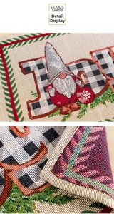 Detail of Christmas gnome jacquard placemat showing fabric texture and edge stitching