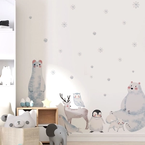 Nordic winter animal wall stickers featuring polar bears and reindeer for kids room decor