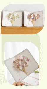 Close-up of 3D pop-up flower greeting card with ruled writing space for messages
