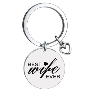 Polished stainless steel keychain with BEST wife EVER engraving and hollow heart charm