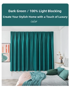 Detail of dark green blackout curtain fabric with 100% light blocking texture