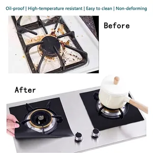 Thick heat-resistant Teflon gas stove protectors showing before and after cleaning effect