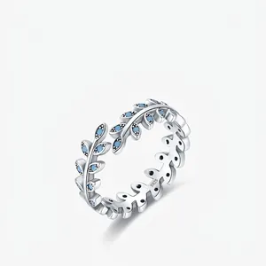 Leaf Open Ring 925 Sterling Silver With Turquoise Inlay Adjustable Finger Jewelry For Women Fashion Minimalist Branch