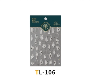 Detailansicht der TL-106 3D weißen Blumen-Nagelsticker mit geprägten Blütenmustern