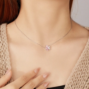 925 sterling silver cherry blossom pendant necklace with pink and white cubic zirconia
