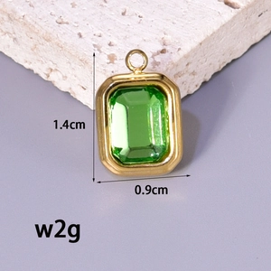 Golden titanium steel rectangular emerald green stone pendant for DIY jewelry design