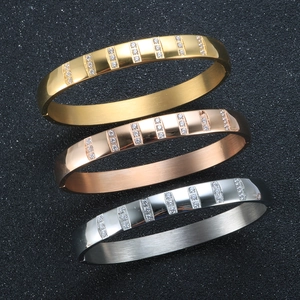 Bracciali in acciaio inossidabile oro, oro rosa e argento con diamanti verticali