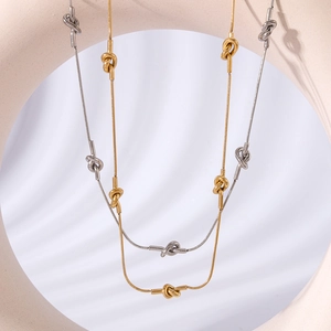Asymmetric geometric knotted line snake chain necklace in 18K gold and silver finish