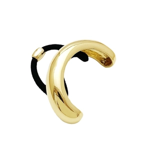 Minimalist U-shaped gold alloy hair tie with black high-elastic rubber band and polished finish