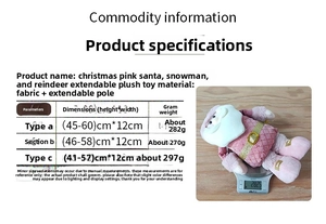 Size chart showing dimensions and weight for pink telescopic Christmas dolls