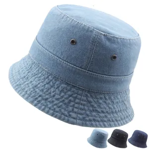 Washed Denim Cotton Bucket Hat Sun Protection Breathable Retro Vintage Style Unisex Sunshade Summer Accessory