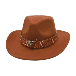Classic orange brown felt western cowboy hat with snakeskin band and bull head silver buckle