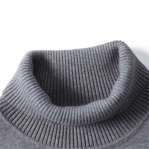 Classic men's grey turtleneck knitted sweater featuring premium rib-knit collar detail
