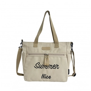 Women Canvas Tote Bag Large Capacity Shoulder Bag Crossbody Bag With Letter Embroidery Minimalist Casual Handbag