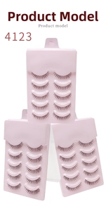 Wholesale set of five pairs natural false eyelashes model 4123 in pink display cases