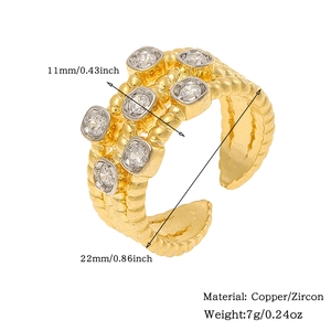 Detailed size specifications for 18K gold plated copper ring with clear zircon inlay