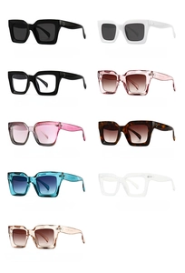 Collection of oversized square sunglasses in nine color variants with rivet details