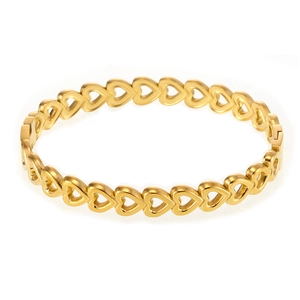 Hollow heart-shaped cutout bangle bracelet in 18K gold plated stainless steel