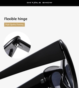 Detail showing high quality painting and flexible hinges on black cat eye sunglasses