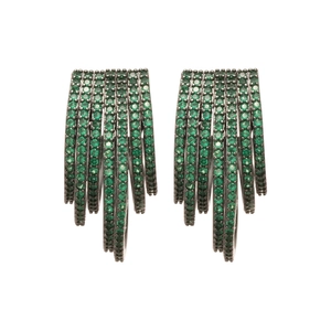 Multi-layer C-shape green zircon stud earrings in gunmetal finish for women