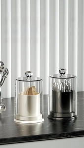 Close-up of PET clear storage jar with crystal handle and internal PP compartment