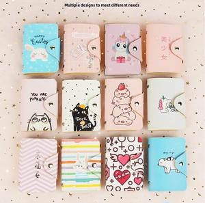 Collection of colorful mini PU leather binders with cute animal motifs and metal buckles