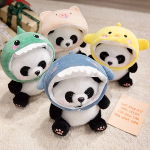 Soft panda plush toys set wearing shark dinosaur pig and chicken animal costumes