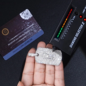 S925 silver hip-hop pendant tested with a diamond selector and GRA certification card