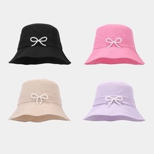 Women Bucket Hat Artificial Pearl Bowknot Quick Dry Sun Protection Breathable Lightweight Summer Beach Basin Hat