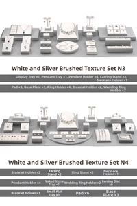 Close-up of brushed texture jewelry display set with necklace, ring and earring stands