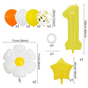 Daisy balloon set with yellow number 1 foil balloon for birthday party decorations