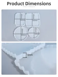 Size specifications for four wavy edge silicone resin molds with 13mm depth detail