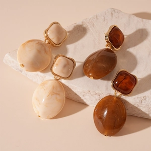 Vintage Geometric Resin Drop Earrings With Marble Pattern And 925 Sterling Silver Earring Post Maillard Style For Women