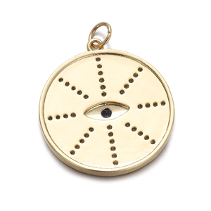 Goldener runder Anhänger mit bösem Blick und strahlendem Metallpunktmuster für Schmuck