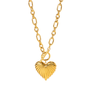 Vintage 18K gold plated stainless steel heart pendant necklace with OT toggle clasp