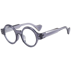 Classic round chunky frame punk sunglasses in translucent grey with silver rivet details