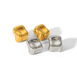 Modern 18k gold and silver G-shaped wrinkled stainless steel stud earrings in high polish