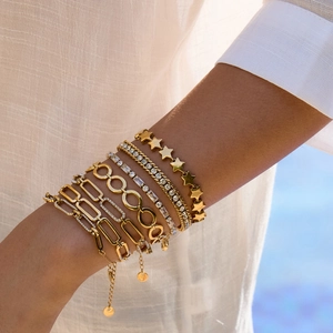 Bracelets empilés en acier inoxydable plaqué or 18K avec zircon blanc et breloques