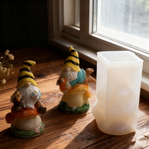 DIY gnome on mushroom silicone mold for handmade candle and garden statue craft